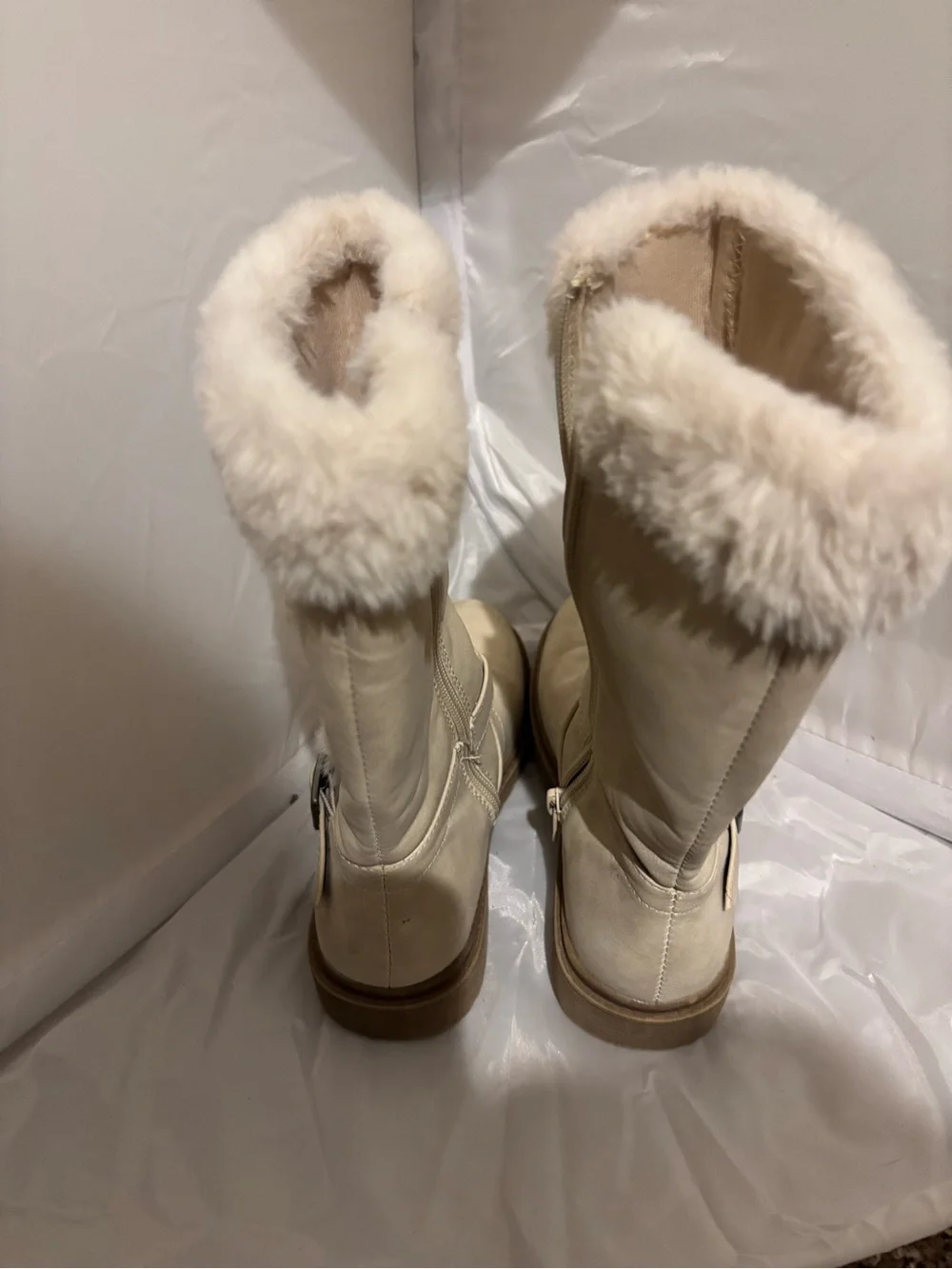 Kids Cream Faux-Shearling Winter Boots